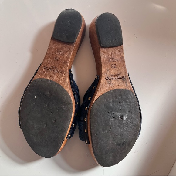 Jimmy Choo Denim Bow Wooden Y2K Slides - Picture 4 of 6